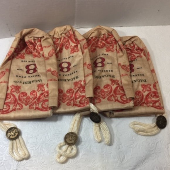 NEW 4 Bacardi Reserva Ocho Rum Drawstring Promo Liquor Bags 4x8 Collectors - Picture 2 of 8